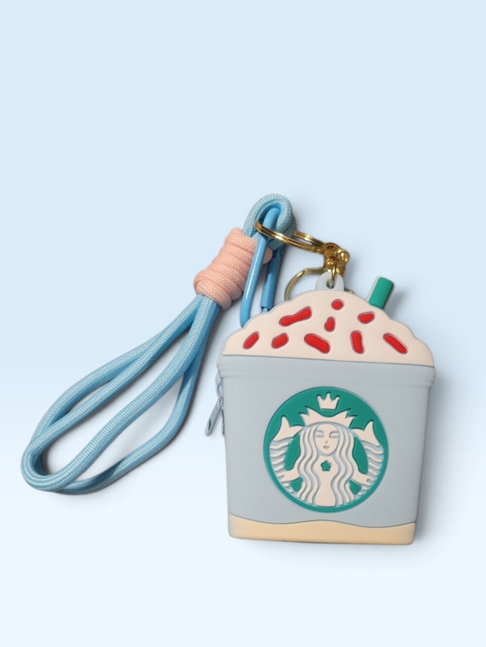 Starbucks Silicone Drink-Shaped Coin Pouch with Lanyard - Light Blue & Pink